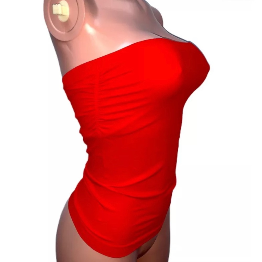 Stretchy Fitted Summer Cherry Red Basic Seamless … - image 3